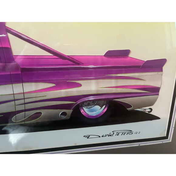 Hot-Rod Concept Art David Teters Framed Automotive Illustration Purple Lowrider - Picture 5 of 8